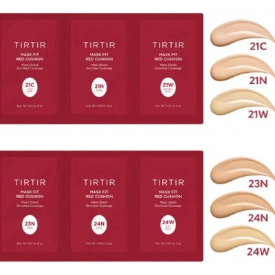 Набор пробников кушонов для лица TIRTIR Mask Fit Red Cushion 6 Colors Kit Sample, (21C/21N/21W/23N/24N/24W), 6g