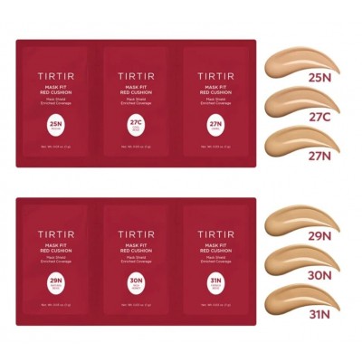 Набор пробников кушонов для лица TIRTIR Mask Fit Red Cushion 6 Colors Kit Sample, (225N/27C/27N,29N/30N/31N), 6g