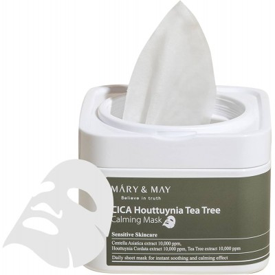 Успокаивающие маски для лица с экстрактом хауттюйнии Mary & May CICA Houttuynia Tea Tree Calming Mask, 30шт