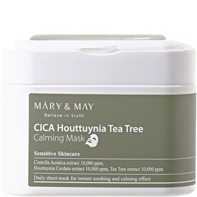 Успокаивающие маски для лица с экстрактом хауттюйнии Mary & May CICA Houttuynia Tea Tree Calming Mask, 30шт