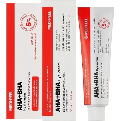 Восстанавливающий крем-пилинг для лица с кислотами и пептидами Medi-Peel AHA BHA 28 Days Hyal Cream 30ml