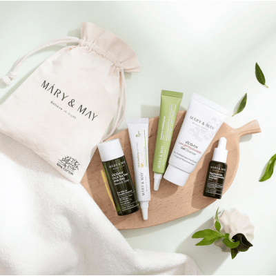 Набір мініатюр для обличчя з центеллою азіатською Mary & May Soothing Trouble Care Travel Kit (гель для вмивання, тонер, заспокійливий крем, сироватка, сонцезахисний крем)