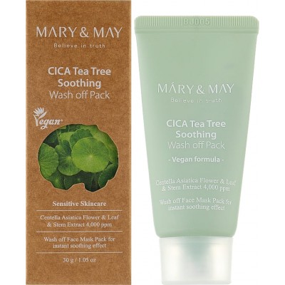 Глиняная маска для лица с экстрактами центеллы и чайного дерева Mary & May Cica Tea Tree Soothing Wash off Pack 30g