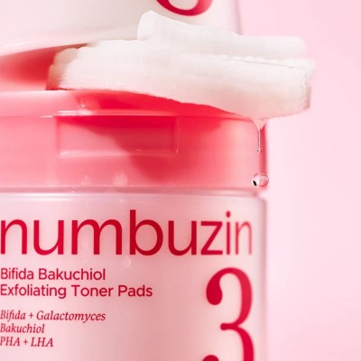 Отшелушивающие тонер-пэды для лица с бакучиолом Numbuzin No.3 Bifida Bakuchiol Exfoliating Toner Pads, 70шт