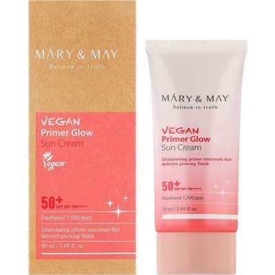 Солнцезащитный крем-праймер для сияния кожи лица Mary & May Vegan Primer Glow Sun Cream SPF50+ PA++++ 50ml