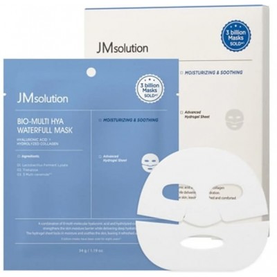 Зволожуюча маска для обличчя з гіалуроновою кислотою і колагеном JMsolution Bio-Multi Hya Waterfull Mask, 34ml