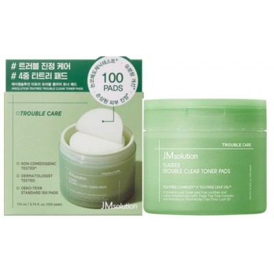 Тонер-педи для проблемної шкіри з маслом чайного дерева і каламіном JMsolution Tea Tree Trouble Clear Toner Pads, 100шт