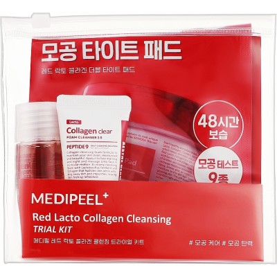 Набор миниатюр для лица с коллагеном и лактобактериями Medi Peel Red Lacto Collagen Cleansing trial Kit (cl/oil/20ml + foam/15ml + pad/2pcs)