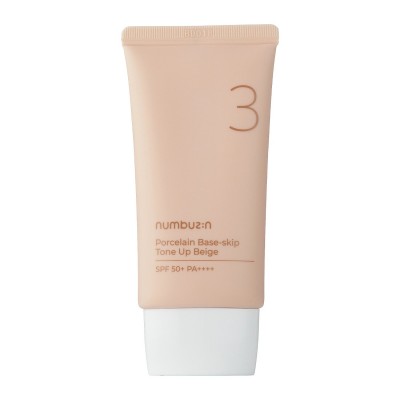 Сонцезахисний тональний крем для обличчя 3 в 1 Numbuzin No.3 Porcelain Base-skip Tone Up Beige SPF50+ PA++++ 50ml