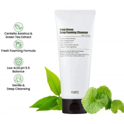 Пінка для обличчя з центеллою і зеленим чаєм Purito From Green Deep Foaming Cleanser 150ml 