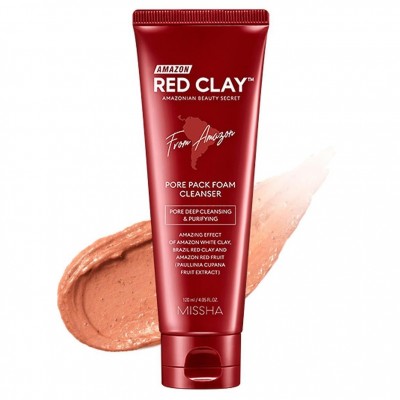 Пенка для умывания очищающая с глиной и зеленым чаем Missha Amazon Red Clay Pore Pack Foam Cleanser, 120 мл