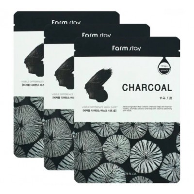 Тканевая маска с древесным углем для ухода за жирной кожей FarmStay Visible Difference Mask Sheet Charcoal 23м