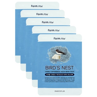 Тканевая маска омолаживающая с экстрактом ласточкиного гнезда FarmStay Visible Difference Birds Nest Aqua Mask, 1 шт