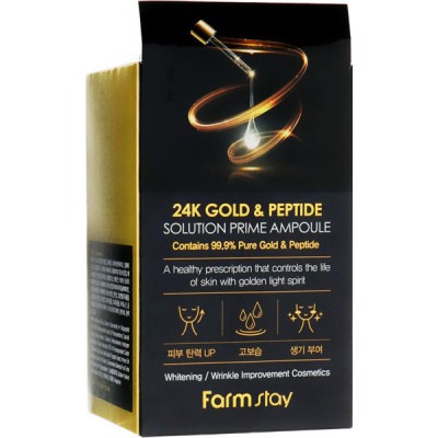 Сироватка для обличчя ампульна антивікова з золотом і пептидами FarmStay 24K Gold&Peptide Solution Prime Ampoule
