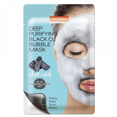 Тканинна маска киснева з деревним вугіллям PUREDERM Deep Purifying Black O2 Bubble Mask Black 1шт