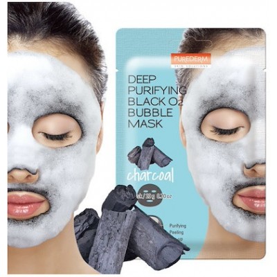 Тканевая маска кислородная с древесным углем PUREDERM Deep Purifying Black O2 Bubble Mask Charcoal 1шт
