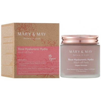 Глиняная маска для лица с розой и пятью видами гиалуроновой кислоты Mary & May Rose Hyaluronic Hydra Wash Off Pack 125g