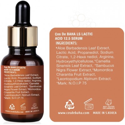 Сыворотка для лица с молочной кослотой Cos De BAHA LS Lactic Acid 12.5% Serum 30ml